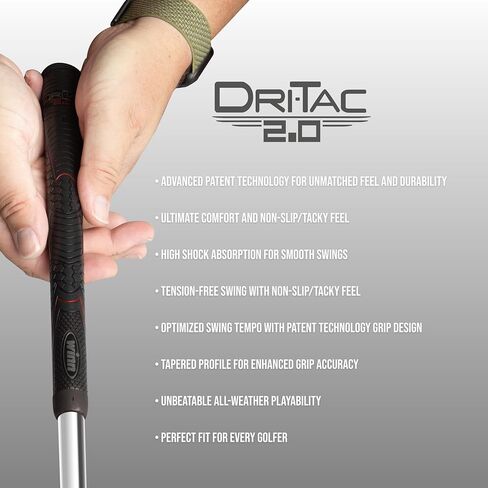 Winn Grips 52DT-JBK Dri-Tac 2.0 series Advance Polymer Technology, 9 Piece Golf Grip Bundle-Standard Size, Jet Black Red in Saudi Arabia