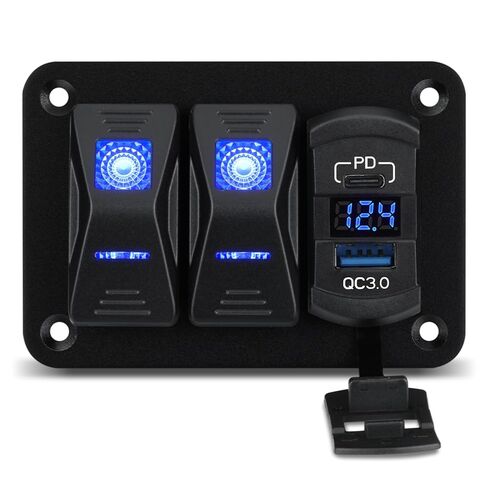 3 لوحة مفاتيح هزازة من الألومنيوم، مقبس شاحن IP68 مقاوم للماء SPST ON/Off مع فولتميتر LED أزرق 12-24 فولت، PD نوع C وQC3.0 USB شحن سريع مع ملصقات DIY لشاحنة القارب والسيارة RV in Kuwait