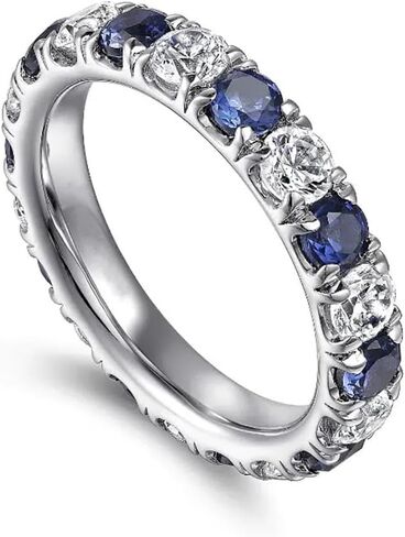 3mm Thin Band Eternity Rings 925 Sterling Silver White and Blue Created Sapphire Ring Cubic Zirconia Diamond Wedding Stackable Eternity Band for Women Bridal Anniversary Promise Everyday Ring 7# in Saudi Arabia
