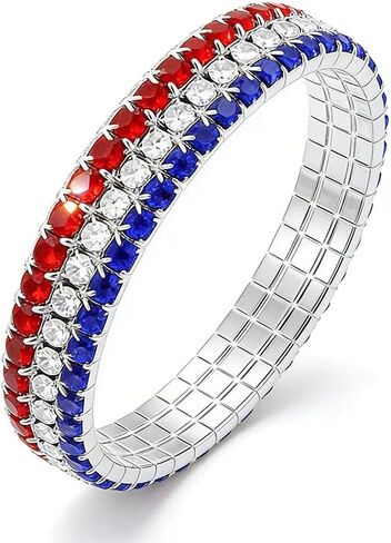Dreuyet American Flag Barcelet Red White Blue Crystal الوطنية الرابع من يوليو ديكورات لامعة الولايات المتحدة الأمريكية مجوهر in Kuwait