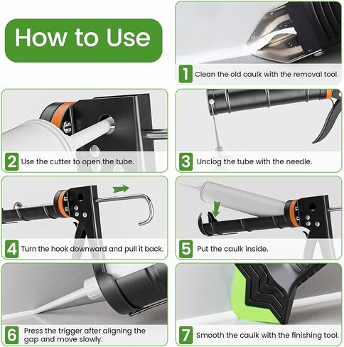 Professional Caulk Gun Kit with Caulk Remover Tool & Putty Knife - 5 in 1 Caulking Tool Set for Caulking Removal, Shower & Bathroom Caulk, Includes Caulking Gun Tool, Caulk Scraper Tool Spackle Knife in Kuwait