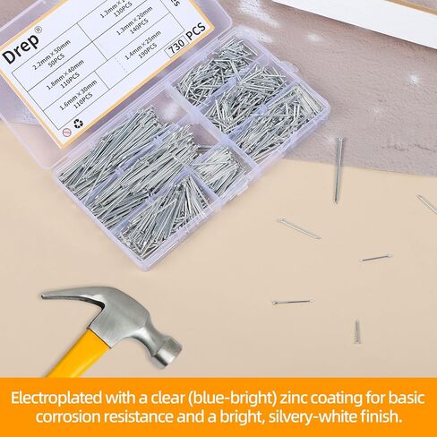730pcs Hardware Nails Kit - Galvanized Finish & Frame Nails, Up to 2 Inch Lengths for Wall Art & Decor on Drywall/Wood | 6 Sizes in Saudi Arabia