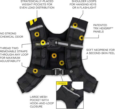 سترة الأثقال TRX HexGrip - سترة وزن قابلة للتعديل بوزن 10 رطل لتدريب القوة والجري، سترة تمرين مسامية للياقة البدنية وبناء العضلات ورفع الأثقال وفقدان الوزن، معدات تدريب متينة in Kuwait