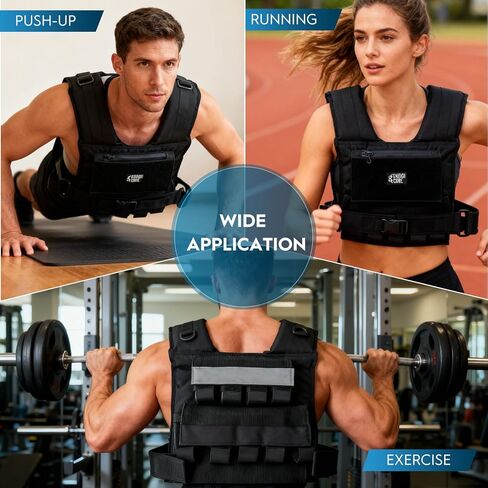 سترة مرجحة قابلة للتعديل من ENERGI CORE، 20 رطلاً/30 رطلاً/40 رطلاً - سترة ثقيلة الوزن التكتيكية للرجال والنساء - أوزان حديدية قابلة للإزالة، شريط عاكس وجيب بسحاب - تدريب القوة والجري واللياقة البدنية in Kuwait