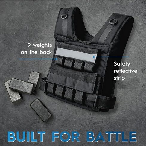 سترة مرجحة قابلة للتعديل من ENERGI CORE، 20 رطلاً/30 رطلاً/40 رطلاً - سترة ثقيلة الوزن التكتيكية للرجال والنساء - أوزان حديدية قابلة للإزالة، شريط عاكس وجيب بسحاب - تدريب القوة والجري واللياقة البدنية in Kuwait