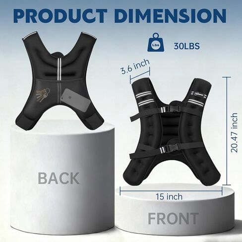 سترة مرجحة، سترة وزن 30 رطل مع شريط عاكس، سترة وزن الجسم مع جيب شبكي خلفي للنساء والرجال، صالة الألعاب الرياضية المنزلية وتدريبات القوة في الهواء الطلق in Kuwait