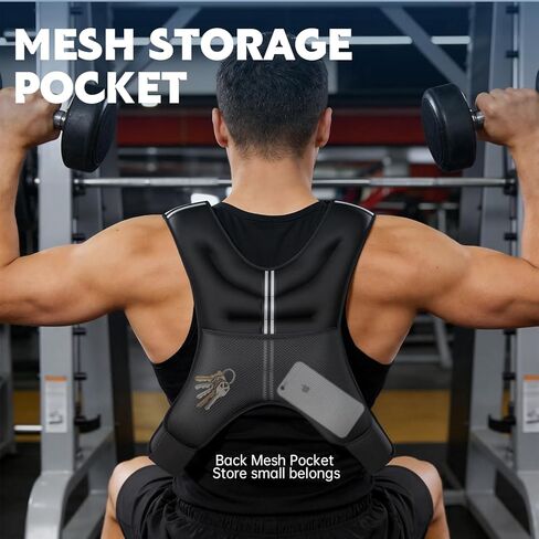 سترة مرجحة، سترة وزن 30 رطل مع شريط عاكس، سترة وزن الجسم مع جيب شبكي خلفي للنساء والرجال، صالة الألعاب الرياضية المنزلية وتدريبات القوة في الهواء الطلق in Kuwait