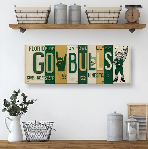 USF Bulls Go Bulls Metal Wall Sign - University of South Florida 16 Inch Steel Wall Art - Green Gold - Fan Cave Office Dorm Decor - NCAA College Game Day Wall Art in Saudi Arabia