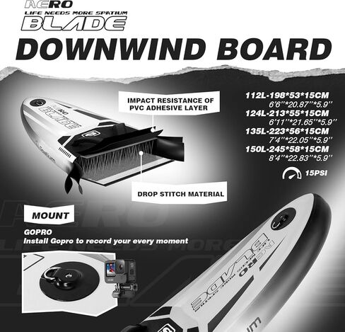 Spatium 4m² KVS Handheld Inflatable Wingfoil Downwind Surfing Board 150L with Fiberglass Paddle with 1310 Detachable Foil for Beginner Practice Watersports Surfing in Kuwait