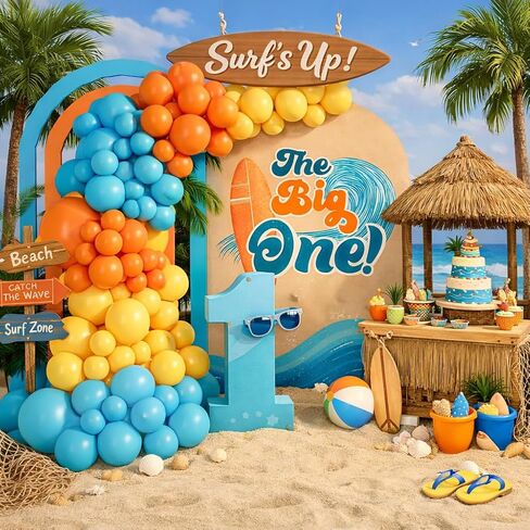 The Big One Balloon Arch Garland Kit for Surfs Up First Birthday Baby On Board Baby Shower Ride the Wave Boy Beach Theme Birthday Ocean Party Backdrop Decoration (Slate Blue) in Kuwait