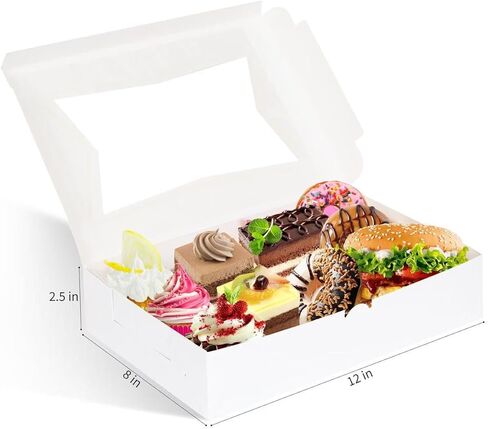 صناديق مخبز 20pcs مع نافذة ، صناديق ملفات تعريف الارتباط بيضاء 12 × 8 ×. in Kuwait