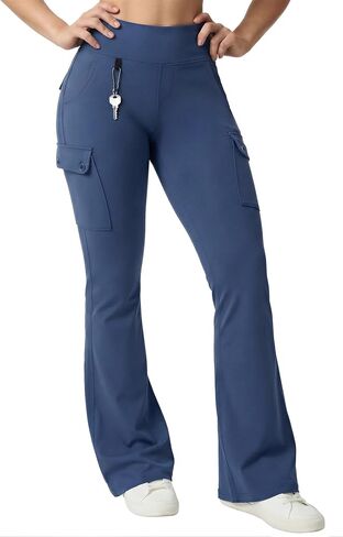 HOTSUIT Cargo-Yoga-Pants for Women 6 Pockets Stretch Work Trouser Adjustable High Waist Leggings Office Casual Travel 29'' in Kuwait