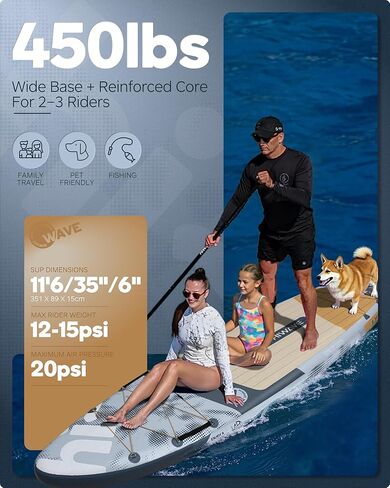 Extra Wide 35" Stand Up Paddleboard for Lake, Ocean and Yoga Touring, 11'6" * 35" *6", Enhanced Balance Stable All Around SUP, 450 lb High Weight Capacity, for Beginners, Intermediate in Kuwait