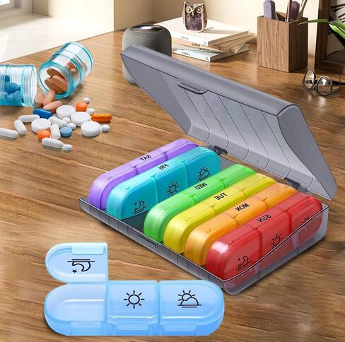 7-Day Medicine Box Organizer - 3X Daily Pill Case for Vitamins & Medication-Multicolor in Saudi Arabia
