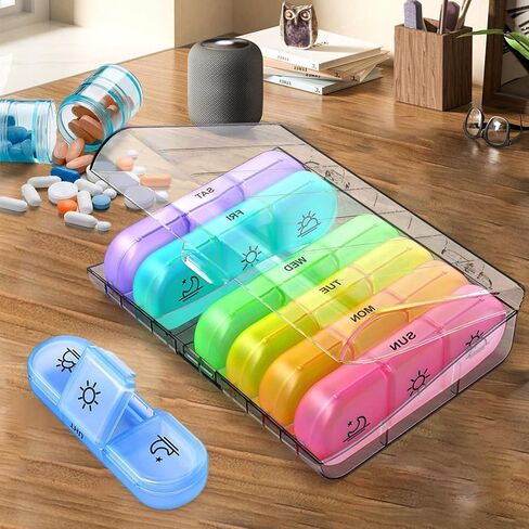 7-Day Medicine Box Organizer - 3X Daily Pill Case for Vitamins & Medication-Multicolor in Saudi Arabia