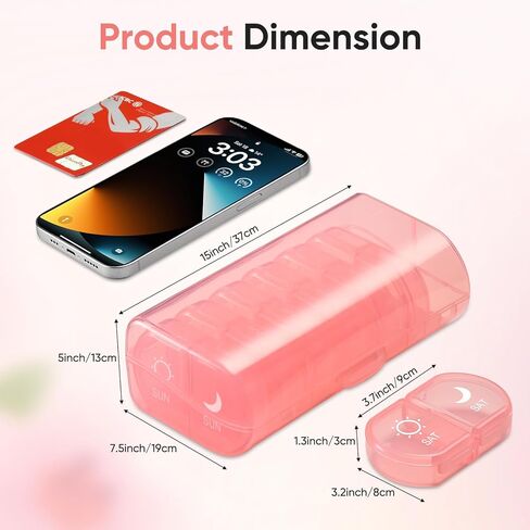 منظم حبوب الدواء الأسبوعي مرتين في اليوم، علبة حبوب منع الحمل المضغوطة لمدة 7 أيام، تذكير الدواء، موزع حبوب السفر المحمول للحبوب والفيتامينات وزيت السمك in Kuwait