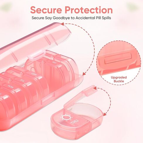 منظم حبوب الدواء الأسبوعي مرتين في اليوم، علبة حبوب منع الحمل المضغوطة لمدة 7 أيام، تذكير الدواء، موزع حبوب السفر المحمول للحبوب والفيتامينات وزيت السمك in Kuwait