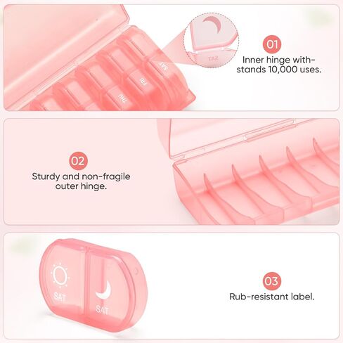 منظم حبوب الدواء الأسبوعي مرتين في اليوم، علبة حبوب منع الحمل المضغوطة لمدة 7 أيام، تذكير الدواء، موزع حبوب السفر المحمول للحبوب والفيتامينات وزيت السمك in Kuwait