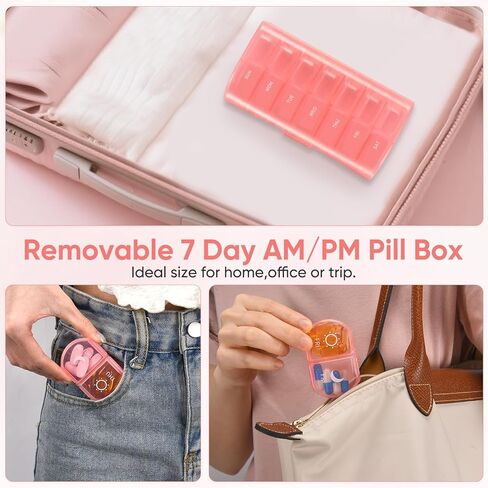منظم حبوب الدواء الأسبوعي مرتين في اليوم، علبة حبوب منع الحمل المضغوطة لمدة 7 أيام، تذكير الدواء، موزع حبوب السفر المحمول للحبوب والفيتامينات وزيت السمك in Kuwait