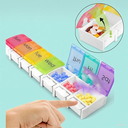 Weekly Pill Organizer 7 Day Pill Box with Spring Open Design and Labels, BPA-Free Medicine and Vitamin Holder for Travel, Supplements, Cod Liver Oil, Daily Medication in Saudi Arabia
