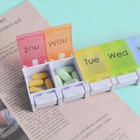 Weekly Pill Organizer 7 Day Pill Box with Spring Open Design and Labels, BPA-Free Medicine and Vitamin Holder for Travel, Supplements, Cod Liver Oil, Daily Medication in Saudi Arabia