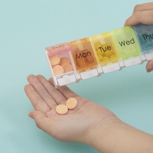 Weekly Pill Organizer 7 Day Pill Box with Spring Open Design and Labels, BPA-Free Medicine and Vitamin Holder for Travel, Supplements, Cod Liver Oil, Daily Medication in Saudi Arabia