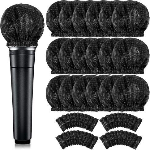 600Pcs Disposable Microphone Covers, Black Non-Woven Mic Covers with Elastic Band, Hygienic Windscreen Protector for KTV, Karaoke, Recording Studio, Stage Performance in Saudi Arabia