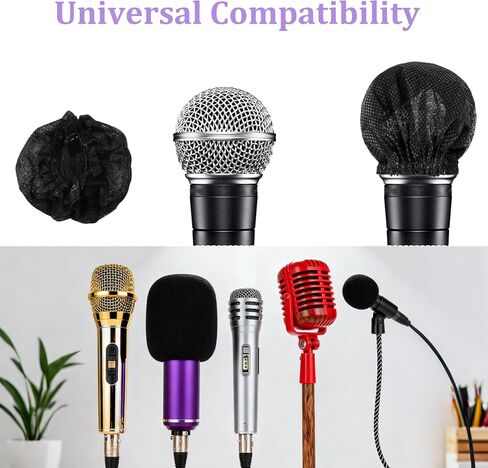 600Pcs Disposable Microphone Covers, Black Non-Woven Mic Covers with Elastic Band, Hygienic Windscreen Protector for KTV, Karaoke, Recording Studio, Stage Performance in Saudi Arabia