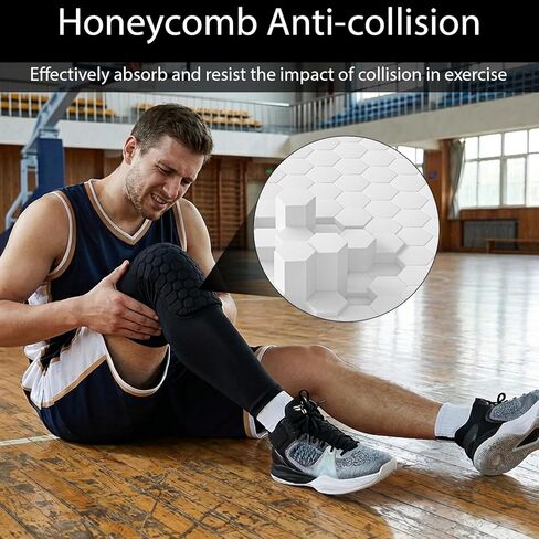 2 Pack Basketball Knee Pads Sleeves, Knee Compression Sleeves Men Women, EVA Honeycomb Leg Compression Sleeve Outdoor Sports Sleeve for Wrestling Football Volleyball Soccer Skating (Medium, Black) in Saudi Arabia