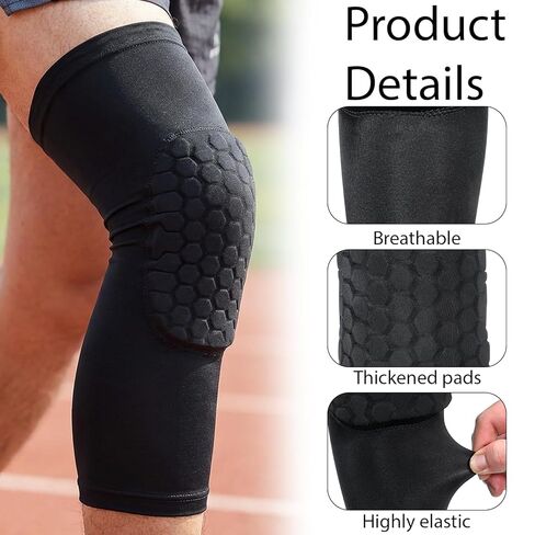 2 Pack Basketball Knee Pads Sleeves, Knee Compression Sleeves Men Women, EVA Honeycomb Leg Compression Sleeve Outdoor Sports Sleeve for Wrestling Football Volleyball Soccer Skating (Medium, Black) in Saudi Arabia