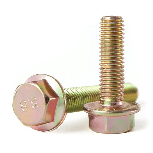 M10 x 35mm 10pcs Flanged Hex Head Bolts, M10 x 1.5 Bolts, Flange Hexagon Head Screws, 8.8 Grade Alloy Steel, Yellow Zinc Plated, Metric Fully Thread in Kuwait
