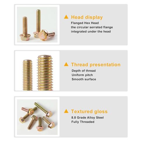 M10 x 35mm 10pcs Flanged Hex Head Bolts, M10 x 1.5 Bolts, Flange Hexagon Head Screws, 8.8 Grade Alloy Steel, Yellow Zinc Plated, Metric Fully Thread in Saudi Arabia