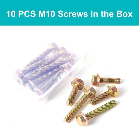 M10 x 35mm 10pcs Flanged Hex Head Bolts, M10 x 1.5 Bolts, Flange Hexagon Head Screws, 8.8 Grade Alloy Steel, Yellow Zinc Plated, Metric Fully Thread in Saudi Arabia