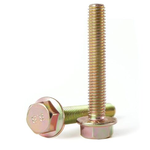 M10 x 35mm 10pcs Flanged Hex Head Bolts, M10 x 1.5 Bolts, Flange Hexagon Head Screws, 8.8 Grade Alloy Steel, Yellow Zinc Plated, Metric Fully Thread in Saudi Arabia