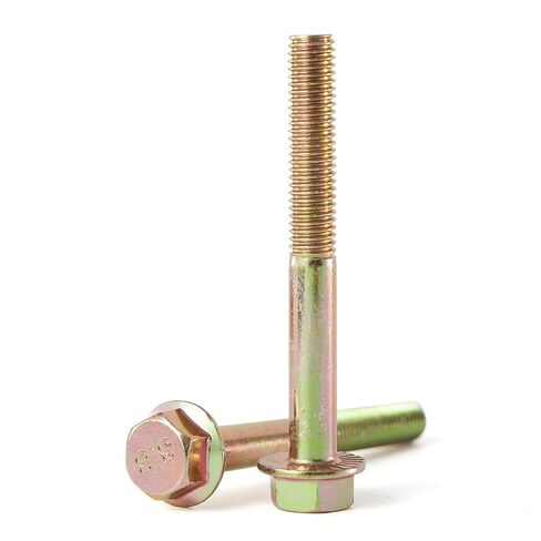 M10 x 35mm 10pcs Flanged Hex Head Bolts, M10 x 1.5 Bolts, Flange Hexagon Head Screws, 8.8 Grade Alloy Steel, Yellow Zinc Plated, Metric Fully Thread in Saudi Arabia