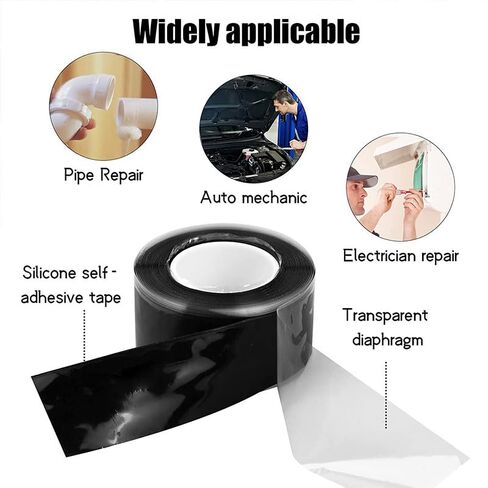 Self Fusing Silicone Tape 1 Inch x 59.1 Inch, Self Amalgamating Tape, Waterproof Heat Resistant Electrical Insulation for Plumbing Hose Repair Automotive Fixing and Home Maintenance, Black in Saudi Arabia