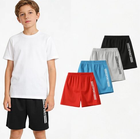 Boys' 4 Piece Quick Dry Mesh Athletic Shorts Print Lightweight Breathable Summer Sports Shorts for Active Boys 3-10Y in Saudi Arabia