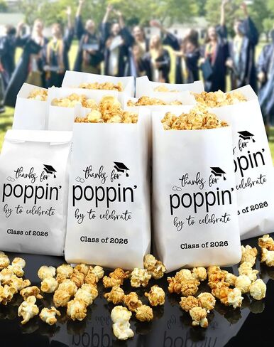 Class of 2026 Thanks for Popping By to Celebrate Popcorn Bags Graduation Party Favors Popcorn Treat Snack Goodie Paper Bags Grease Resistant (200) in Kuwait