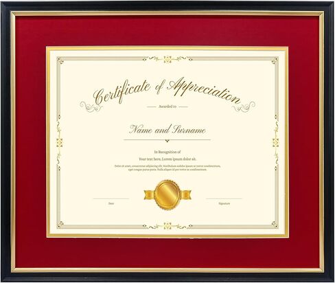 11x14 Document Frame with (Black/Gold) Double Mat or 8x10 Without Mat for Certificate/Diploma/Picture,Solid Wood Degree Frame, Real Glass，Wall Display and Tabletop in Kuwait