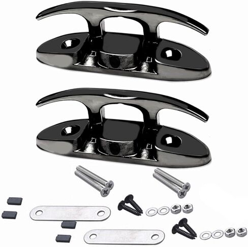 MIZUGIWA 4-1/2 Inch 6 Inch Boat Folding Cleats,Marine Stainless Steel Boat Cleats,Flip Up Dock Cleats W/Back Plate & Fasteners Black/Silver for Mooring,Boat Docks, Decks,Kayaks in Saudi Arabia