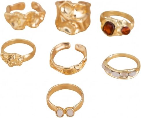 RINHOO Gold Chunky Rings Set for Women Braided Twisted Round Rings Adjustable Stackable Open Rings Band Statement Jewelry in Kuwait