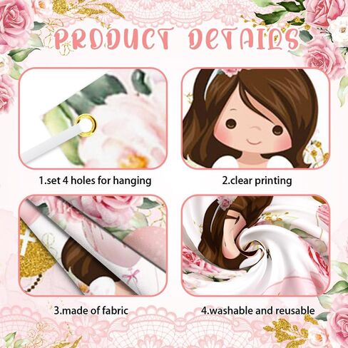 Mi Primera Comunión Decorations for Girls ، 90 PCS Baptism موضوع بالونات Mi Primera Comunión الخلفية الوردية الأولى ديكورات الشركة المقدسة. in Kuwait