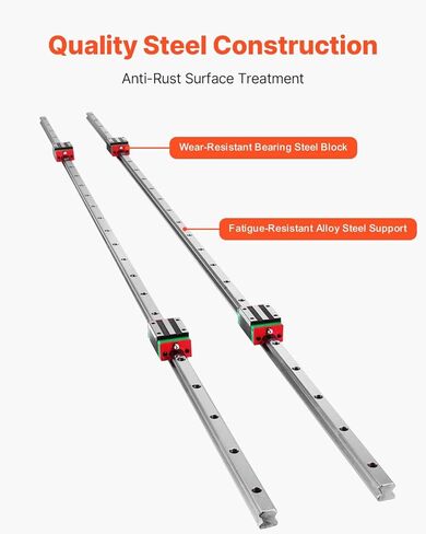 VEVOR خطي دليل السكك الحديدية، 2 × HSR 15-1500 مم، مع 4 قطع وسادة تحمل كتلة النقل، كتلة مشقوقة مربعة السكك الحديدية الخطية لأجهزة التوجيه CNC، آلات طحن CNC، طباعة الآلات الصناعية in Saudi Arabia