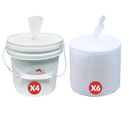 Dry Wipe Kit: 7200 Wipes (7" x 6"): Make Your Own Wet Wipes Using Your Preferred Cleaning Solution: 6 Mega Rolls + 4 Dispensing Buckets in Kuwait