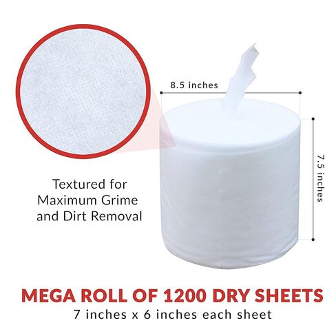 Dry Wipe Kit: 7200 Wipes (7" x 6"): Make Your Own Wet Wipes Using Your Preferred Cleaning Solution: 6 Mega Rolls + 4 Dispensing Buckets in Kuwait