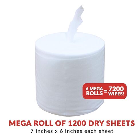 Dry Wipe Kit: 7200 Wipes (7" x 6"): Make Your Own Wet Wipes Using Your Preferred Cleaning Solution: 6 Mega Rolls + 4 Dispensing Buckets in Kuwait