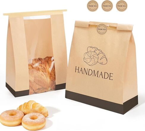 100 قطعة من أكياس الخبز الورقية للخبز المنزلي، أكياس العجين المخمر مقاس 14 × 8.3 × 3.5 بوصة مع قفل من القصدير، أكياس تخزين الخبز الكبيرة، تتضمن 126 ملصقًا لطيفًا in Kuwait