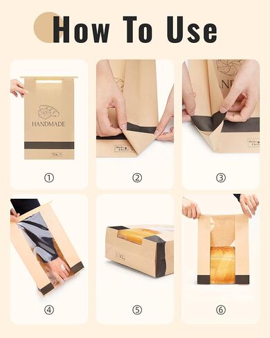 100 قطعة من أكياس الخبز الورقية للخبز المنزلي، أكياس العجين المخمر مقاس 14 × 8.3 × 3.5 بوصة مع قفل من القصدير، أكياس تخزين الخبز الكبيرة، تتضمن 126 ملصقًا لطيفًا in Kuwait