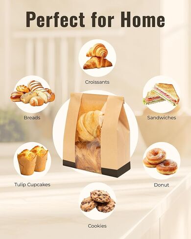 100 قطعة من أكياس الخبز الورقية للخبز المنزلي، أكياس العجين المخمر مقاس 14 × 8.3 × 3.5 بوصة مع قفل من القصدير، أكياس تخزين الخبز الكبيرة، تتضمن 126 ملصقًا لطيفًا in Kuwait