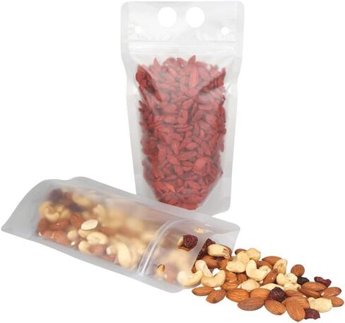 100 Pcs Drink Pouches with Straws, Freezable Drink Bags Juice Pouches for Adults and Kids, Reclosable Zipper Plastic Clear Drink Container Sets with Straw for Cold & Hot Drinks Party Picnic Camping in Kuwait